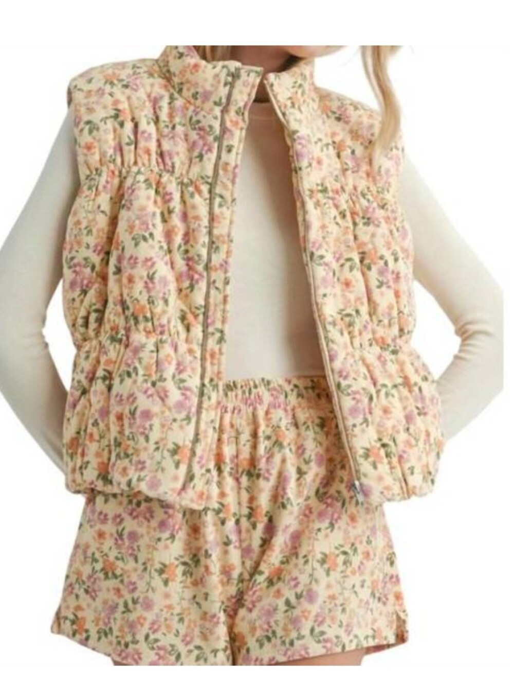 Sadie & Sage‎ Plantlover Floral Corduroy Cottagecore Gorpcore Puffer Vest Size M